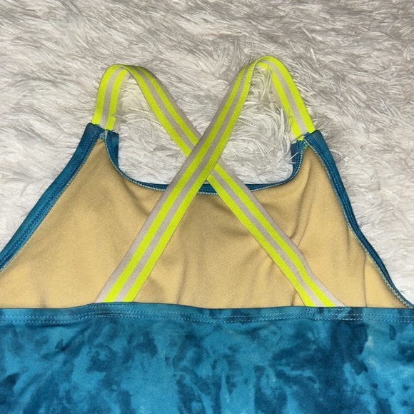 Lands End Girl’s Blue & Neon Yellow Tankini Swimsuit Top Size 14 - Picture 3 of 4